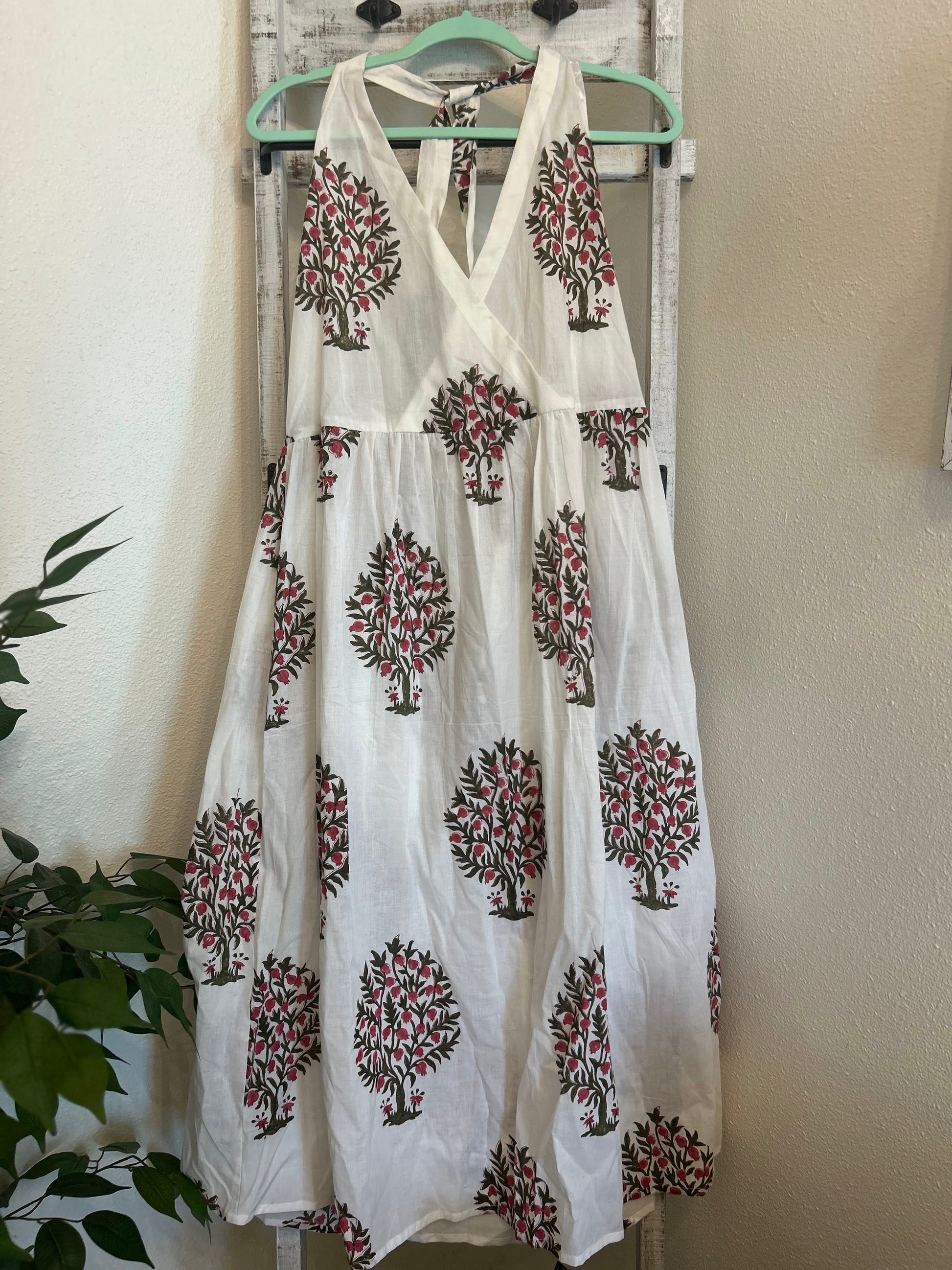 Red Blooming Tree Halter Dress