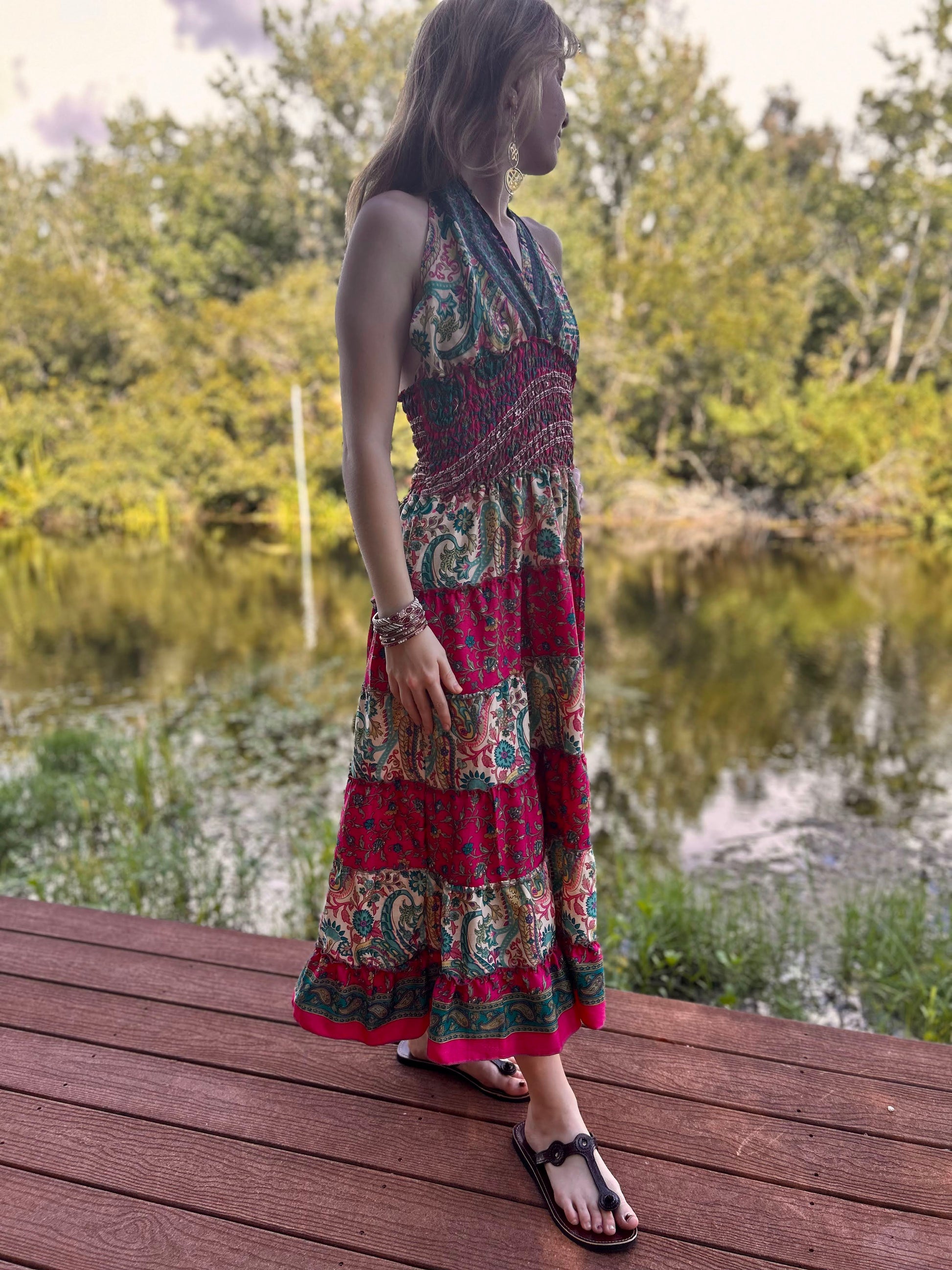 Re-Purposed Silk Saree Halter Tier Dress