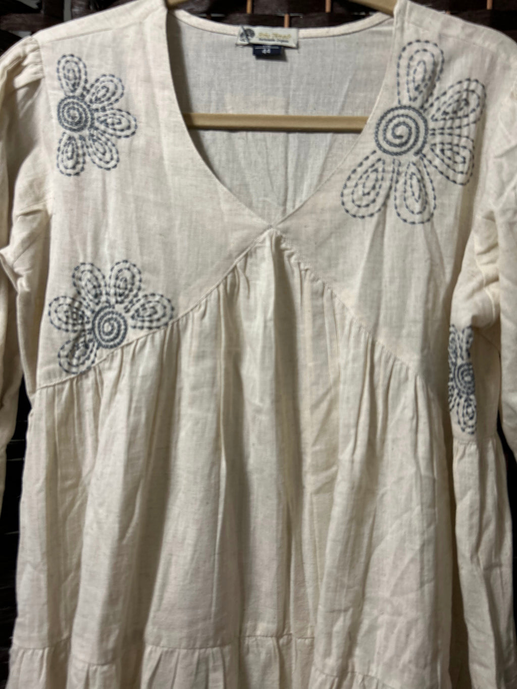 Embroidered White & Blue Flowers Dress