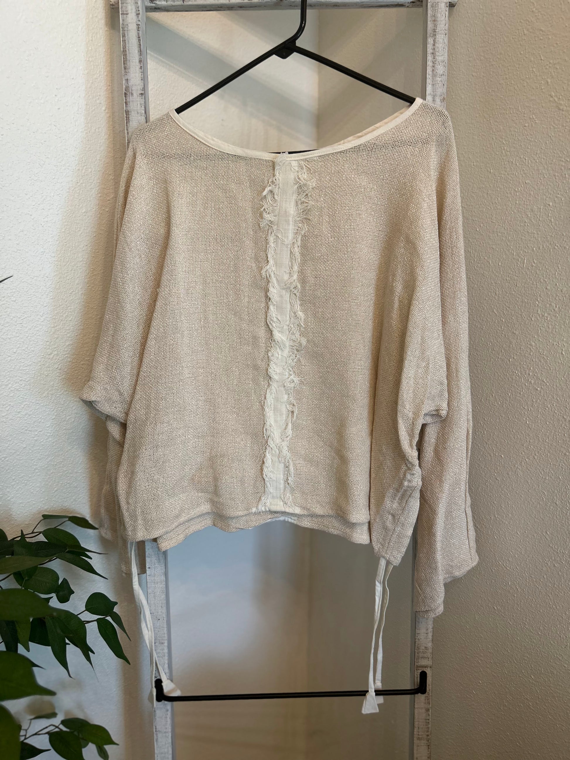 Boho Natural Woven Cotton Fringe Oversized Top
