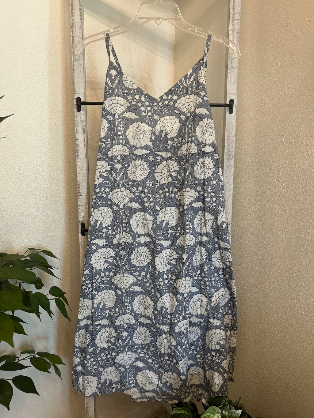 Hand Block Printed Grey & White Floral Summer Dress