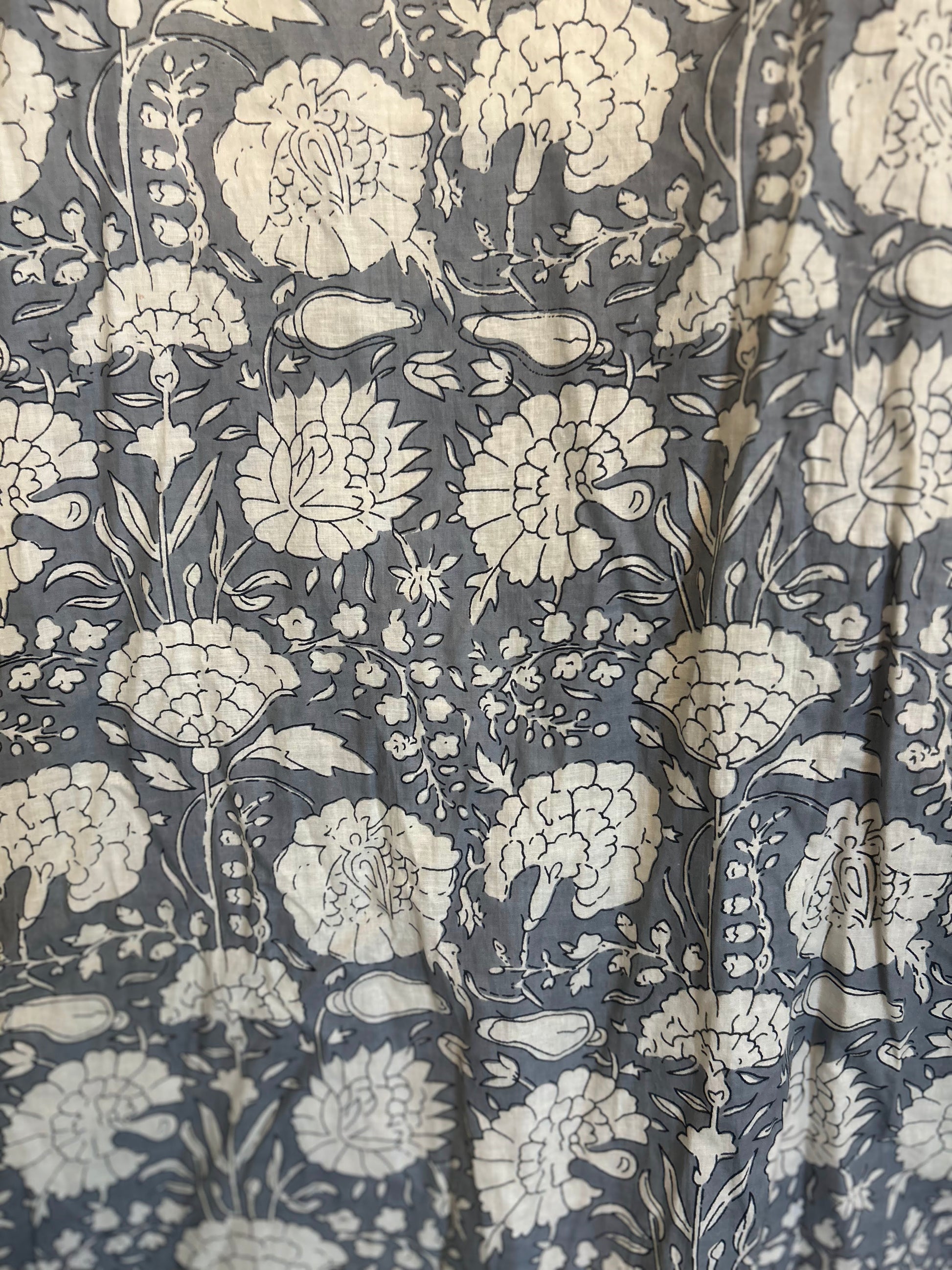 Hand Block Printed Grey & White Floral Summer Dress