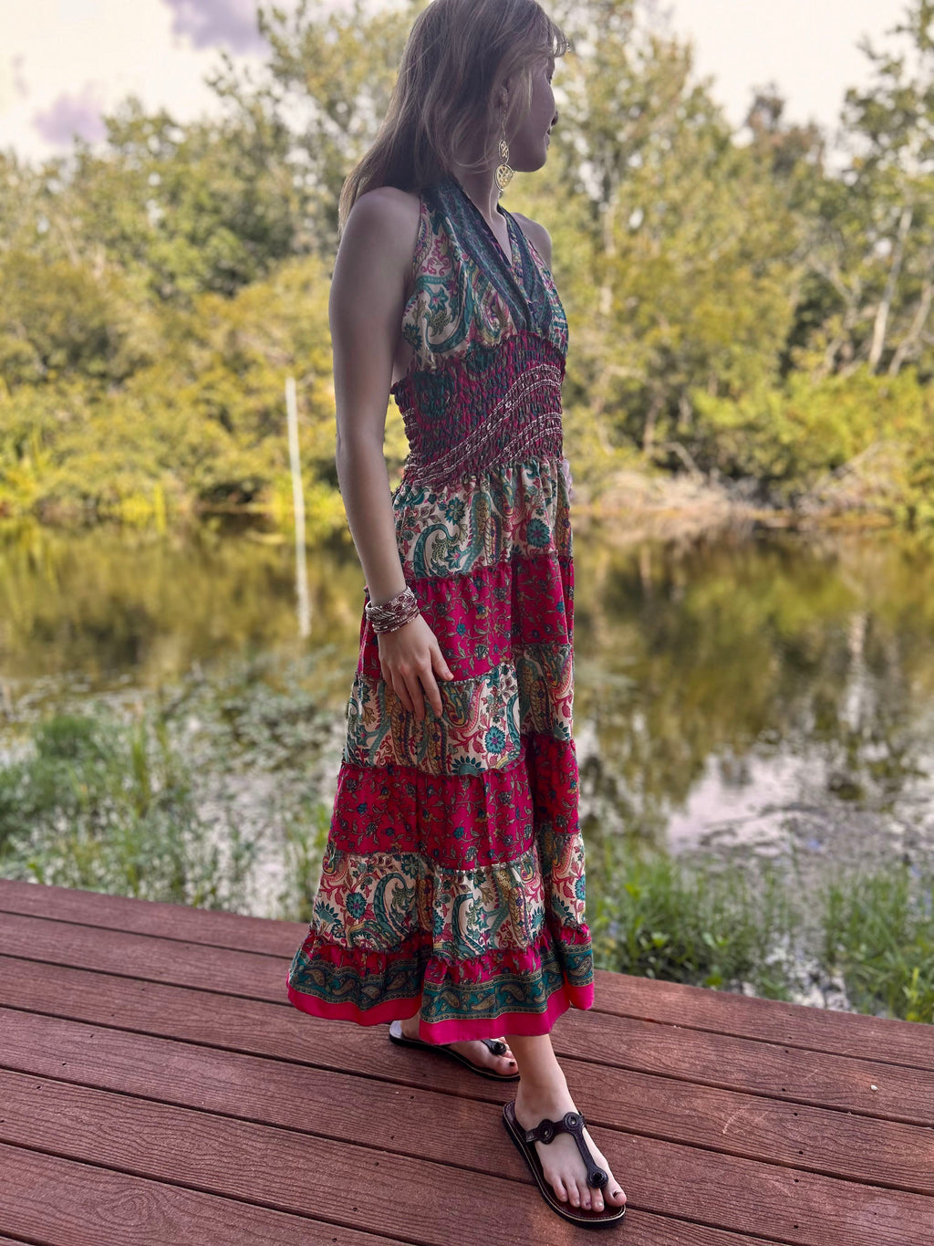 Re-Purposed Silk Saree Halter Tier Dress
