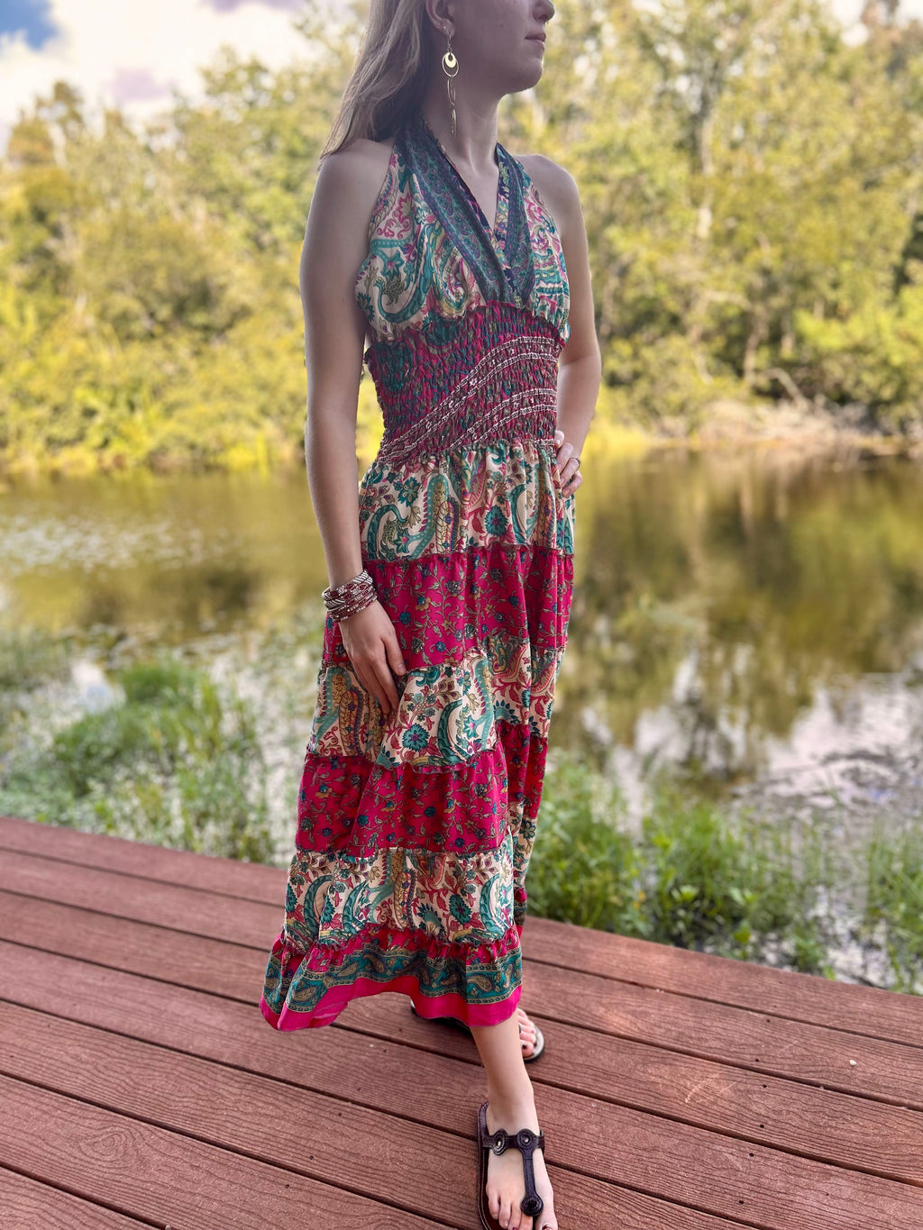 Re-Purposed Silk Saree Halter Tier Dress