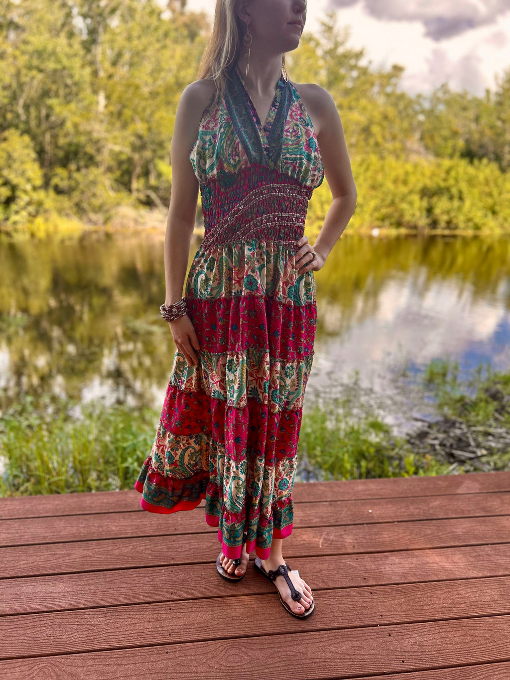 Re-Purposed Silk Saree Halter Tier Dress